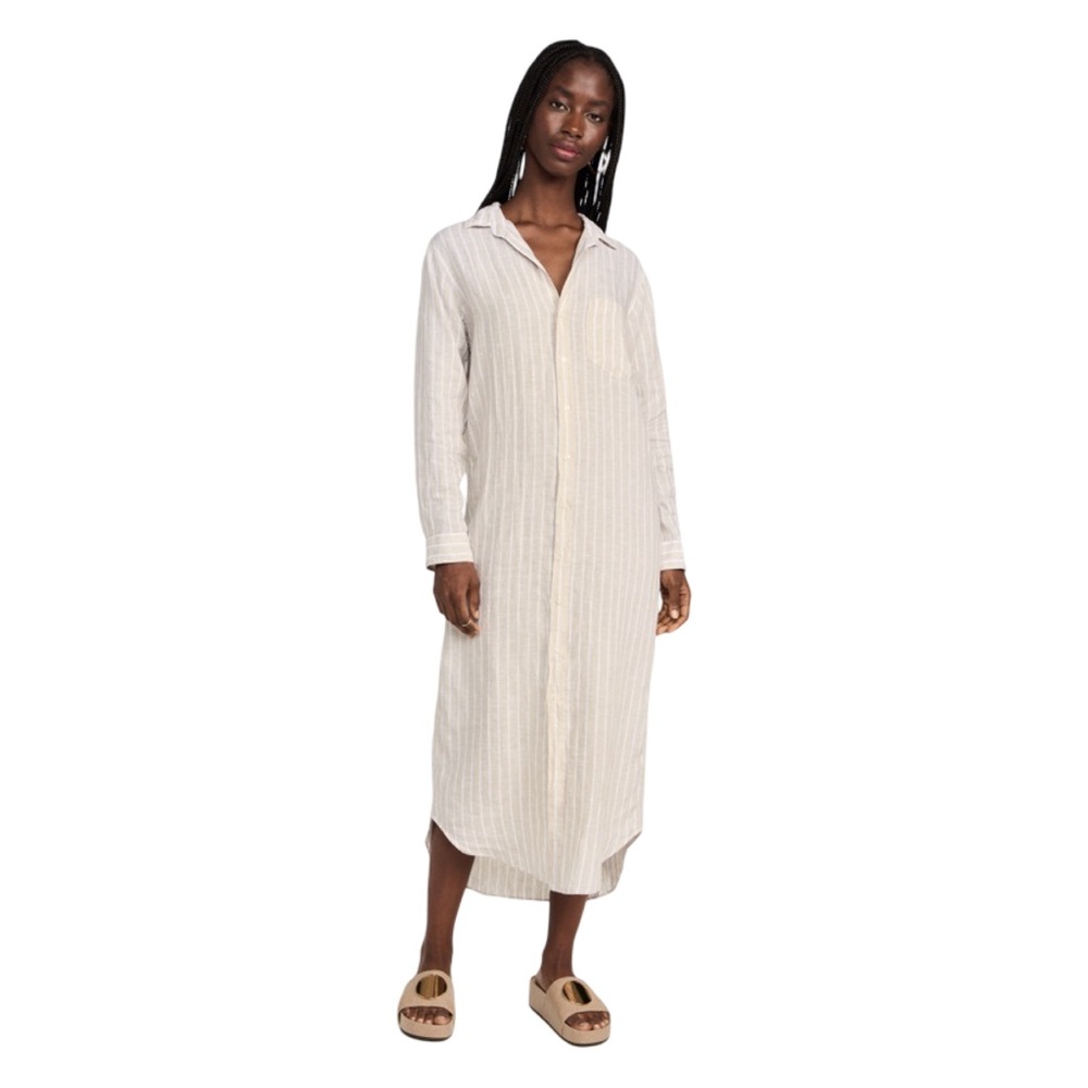 Frank & Eileen Rory Linen  Long Dress In Sand Stripe Size S